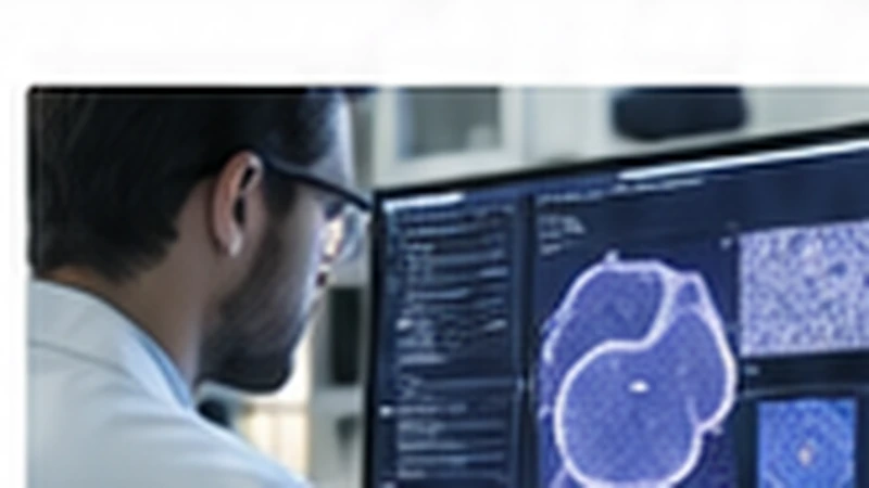 Researcher examining cellular imagery on a medical display